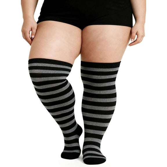 Deago Plus Size Thigh High Socks for Women Knit Cotton Extra Long Halloween Over the Knee Boot Socks Leg Warmer (Black)