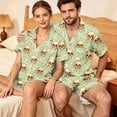thumbnail image 3 of Couples Matching Pajama Sets 2 Piece Short Sleeve Button Down Pjs Soft Lightweight Breathable Sleepwear for Men Women Halloween Skull Print with Lapel Collar Light Green XL, 3 of 4
