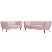 Pink Velvet Channel Tufted Sofa Set 2Pcs BEAUMONT Meridian Contemporary Modern