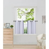 N29 White 2-Piece Semi Sheer Plain Tier Curtains for Small Windows, Eyelet Top Lined Window Treatment Panels 60" Wide x 24" Length
