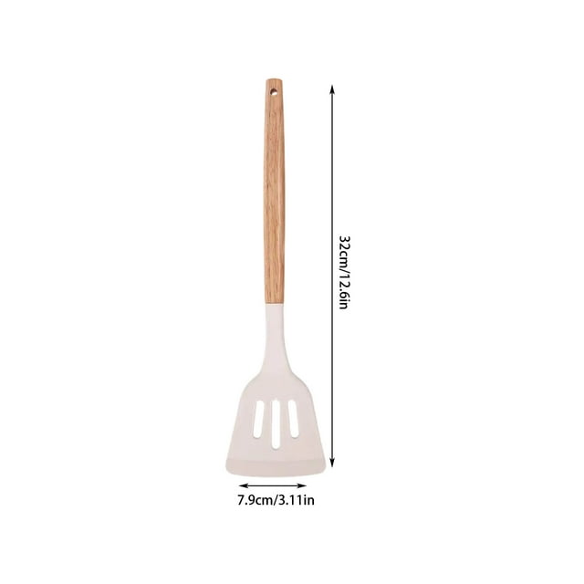 Kitchen Utensils Set,White Wooden Handle Silicone Spatula and Soup Spoon Set, Non-Stick Pan Utensil for Stir Frying and Serving, Household Cooking Tool