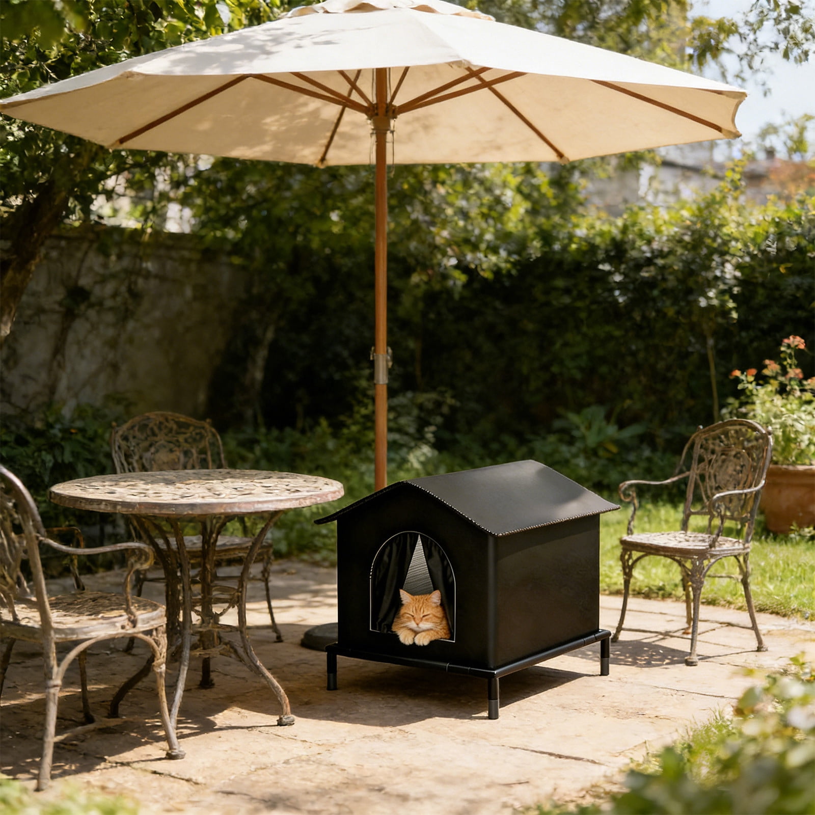 VAIFTILNO Outdoor Cat House for Feral Cats, 13x13x15.8in Waterproof Sun Protection Pet Tent, Insulated Cat Shelter for All Seasons, Portable Feral Cat Bed for Porch, Yard (More Colors)