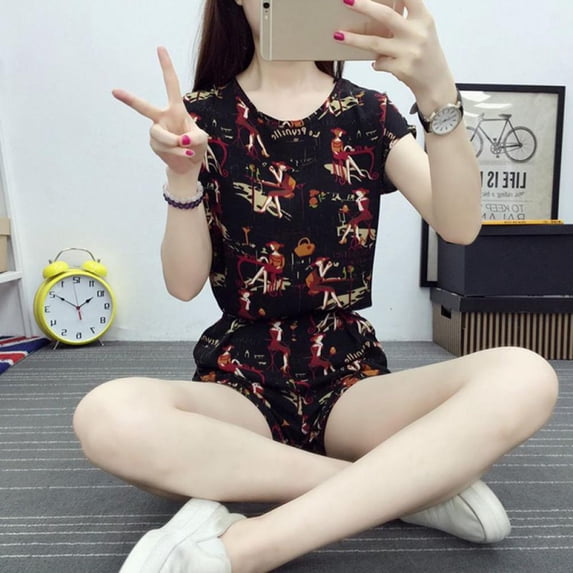 Woman Suit Female Summer Summer Wear Loose Casual Fashion Beach Shorts Short-sleeved Shirt Two-pieces
