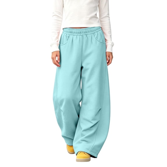 UACY Girls Boys Curved Wide Leg Cargo Pants Elastic High Waist Loose Fit Sweatpants Baggy Balloon Leg Trousers Fall Winter Bottoms (Sky Blue, 5-6 Years)