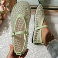 thumbnail image 2 of Seffadzy Women Rhinestone Mesh Summer Mary Jane Ballet Flats, Breathable Crystal Embellished Slip-On Shoes with Adjustable Strap Green 41, 2 of 7