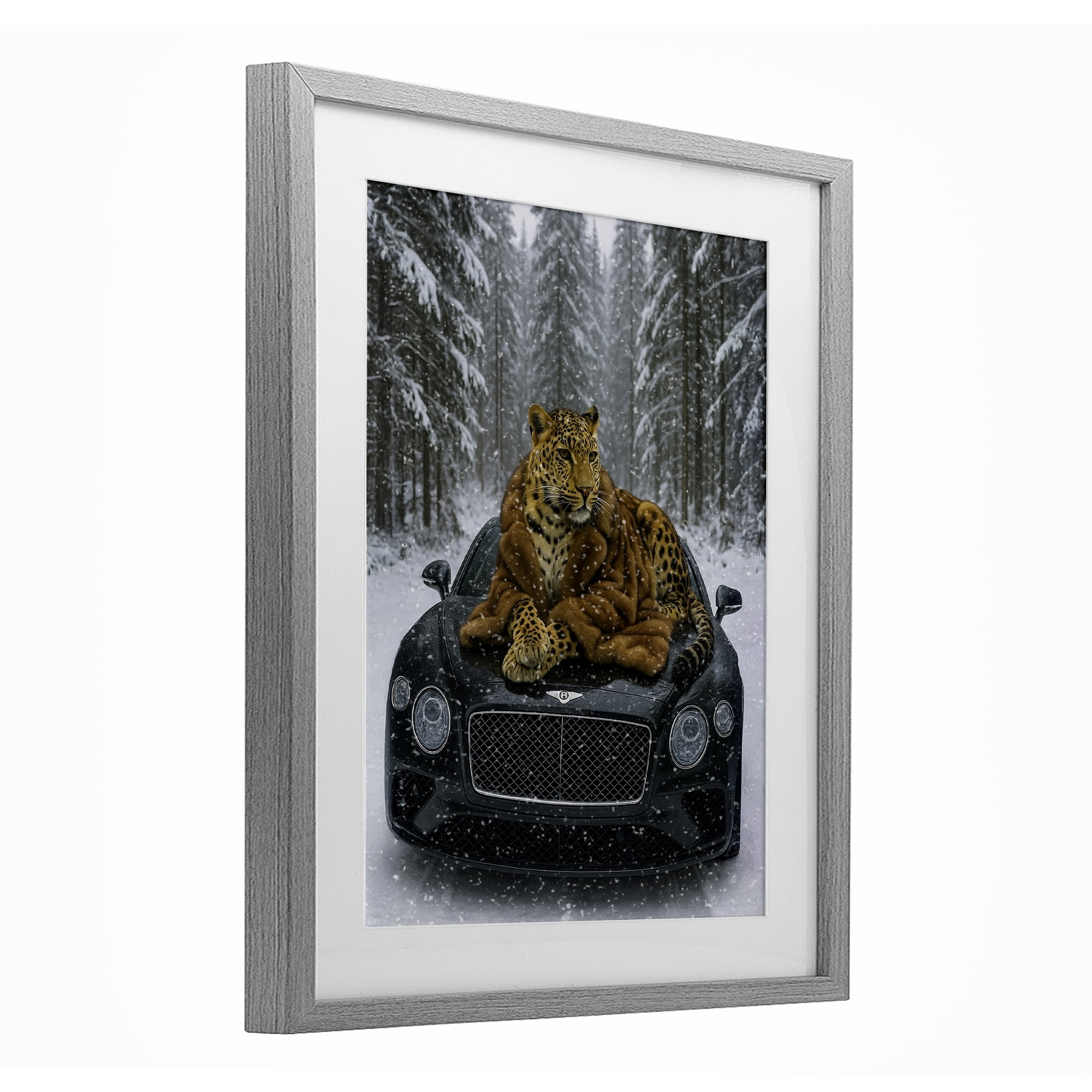 Stupell Industries Luxurious Leopard Winter Woods Gray Framed Print Under Glass, design by Grotto Studios