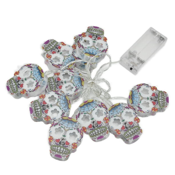 Cadena de luces LED, 10 luces LED de cadena con forma de calavera, cadena de luces LED con forma de calavera, decoración, funcionamiento suave