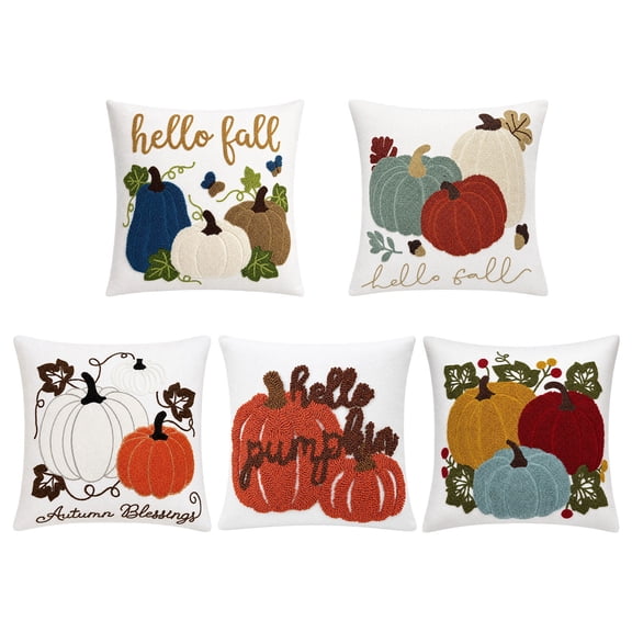 AURIGATE Pumpkin Pillow Cover, 17.7 in Canvas Living Room Sofa Festival Bow Decoration Cushion Case for Halloween Thanksgiving Home Decor