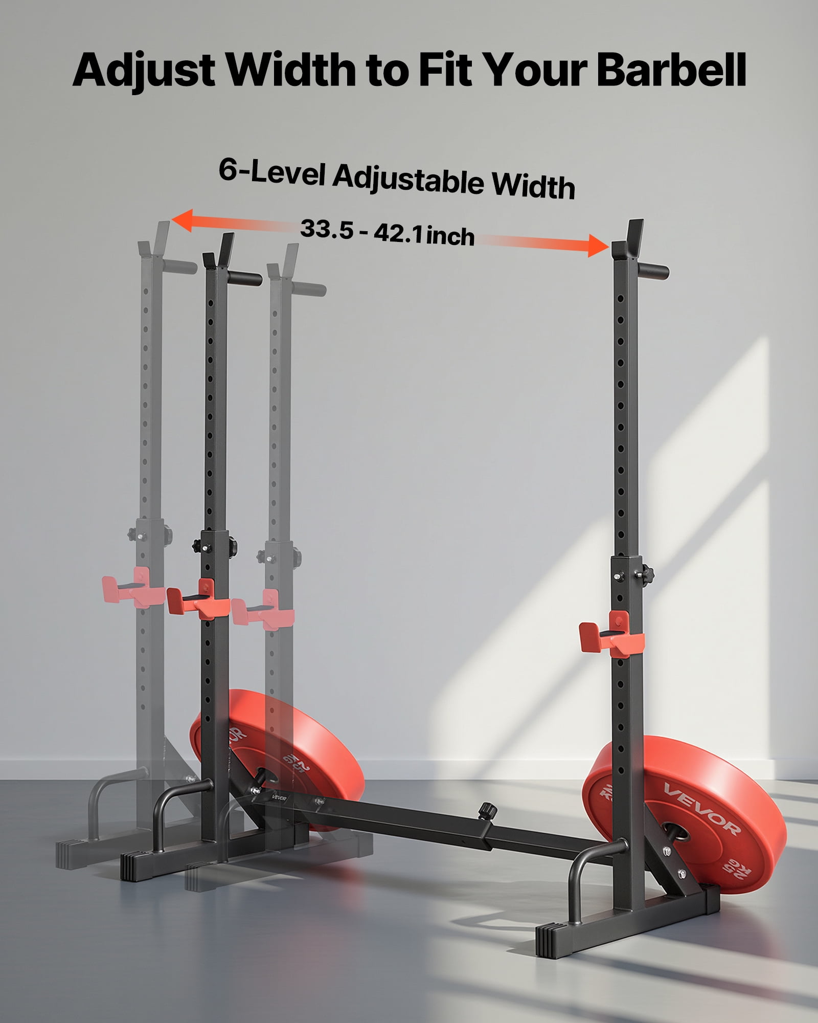 VEVOR Power Cage Squat Rack, Home Gym Power Rack with Adjustable Height & Width, 550LBS Strength Training Workout Equipment with Barbell Storage Racks & J-Hooks for Bench Press, Squat, Weight Lifting