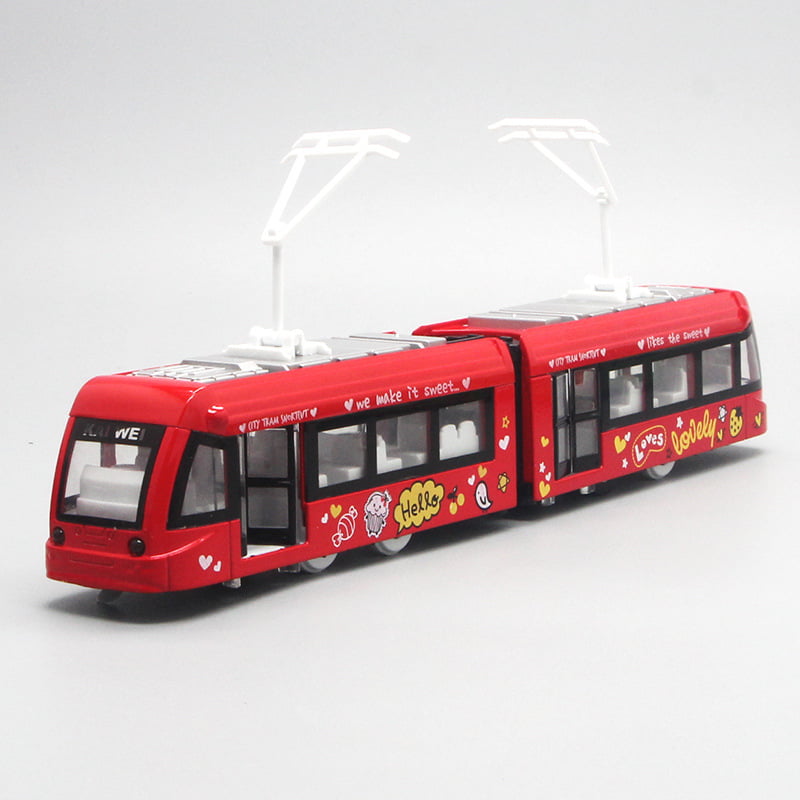 Simulation Ally Pull Back Music City City Rail Transit Trolley Bus Vehicles Toy 