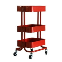 3-Tier Heavy Duty Metal Rolling Utility Cart Mobile Storage Organizer Trolley Cart for Home Kitchen Bathroom Red