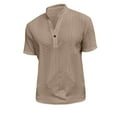 thumbnail image 4 of AHTJRT Mens Embroidered Breathable Short Sleeve V Neck Casual Shirts Khaki S, 4 of 6