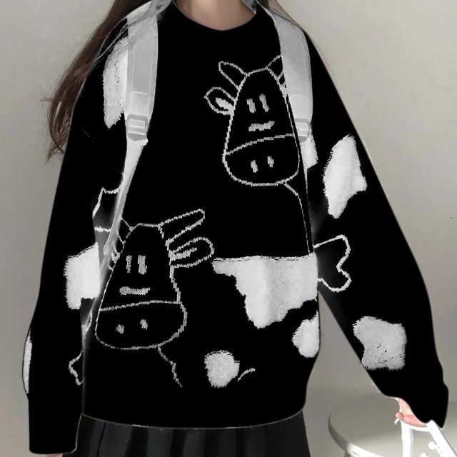 Puntoco-suéter de manga larga con estampado de vacas para mujer, suéteres de cuello redondo, top para mujer, liquidación de Navidad Puntoco Puntoco-4352