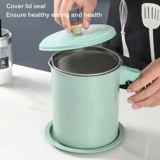 Poubelle à Huile Polyvalente Grande Capacité Filtre à Résidus Poubelle à Huile Antidérapante en Acier Inoxydable Pot de Rangement d'Huile de Cuisine avec Filtre à Maille Fine pour Maison Cuisine Intérieur
