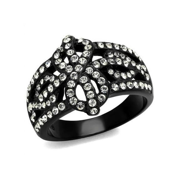 Stainless Steel Black Ion Plated Bow Design Crystal Fashion Ring Women's Size 7
