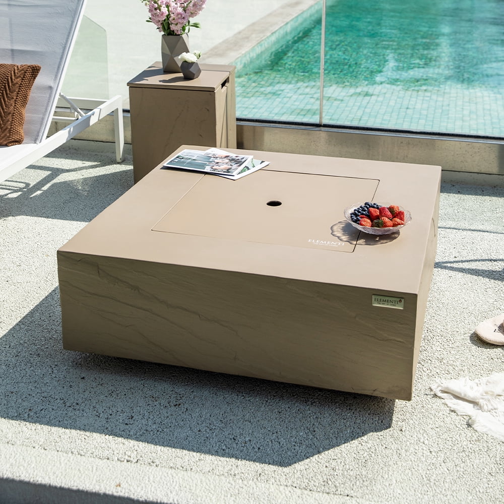Elementi Plus Uluru Natural Gas Fire Pit for Outside Outdoor Fire Pit Table Smokeless Firepit Concrete Square Fire Table Patio Heater Fireplace 60000 BTUs - Sunlight Yellow, 40 x 40 Inches