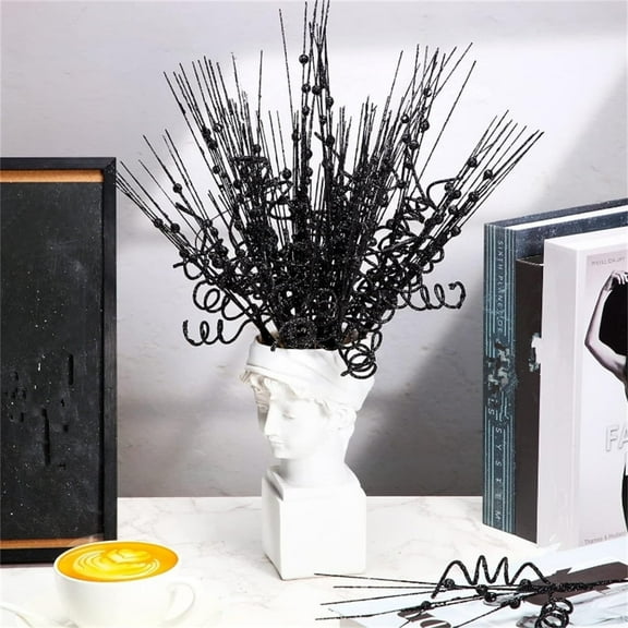 Tutuviw 16Pcs Glitter Christmas Tree Picks Curly Sprays Sparkle Artificial Berry Stems Twigs 14" Ting Branches Vase Fillers Sticks for Xmas Tree Decorations Winter Wreath DIY Crafts (Black)