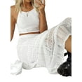 thumbnail image 4 of Women y2k 2 Piece Outfit Crochet Knitted Sleeveless Halter Neck Hollow Out Crop Top High Waist Bodycon Long Skirt Beach Cover Up, 4 of 8