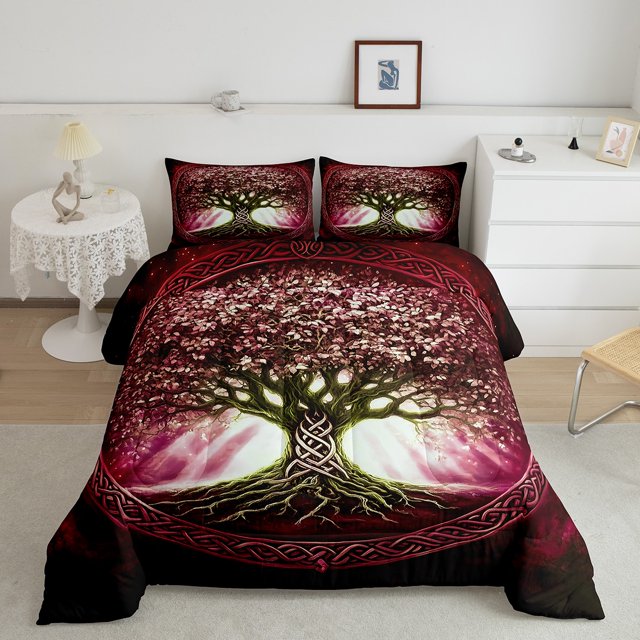Erosebridal Ensemble de Couette Pleine Boho Arbre de Vie, Couette en Duvet Mandala Hippie, Rouge, Microfibre