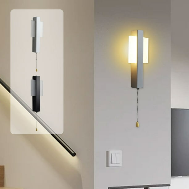 Aplique de Pared Metálico con Cable, Iluminación Moderna Led Cálida, Elegante Detalle Dorado, Decoración para Sala de Estar, Dormitorio, Baño, Pasillo, de Bajo Consumo, 12 X 27 Cm, Luz Cálida.