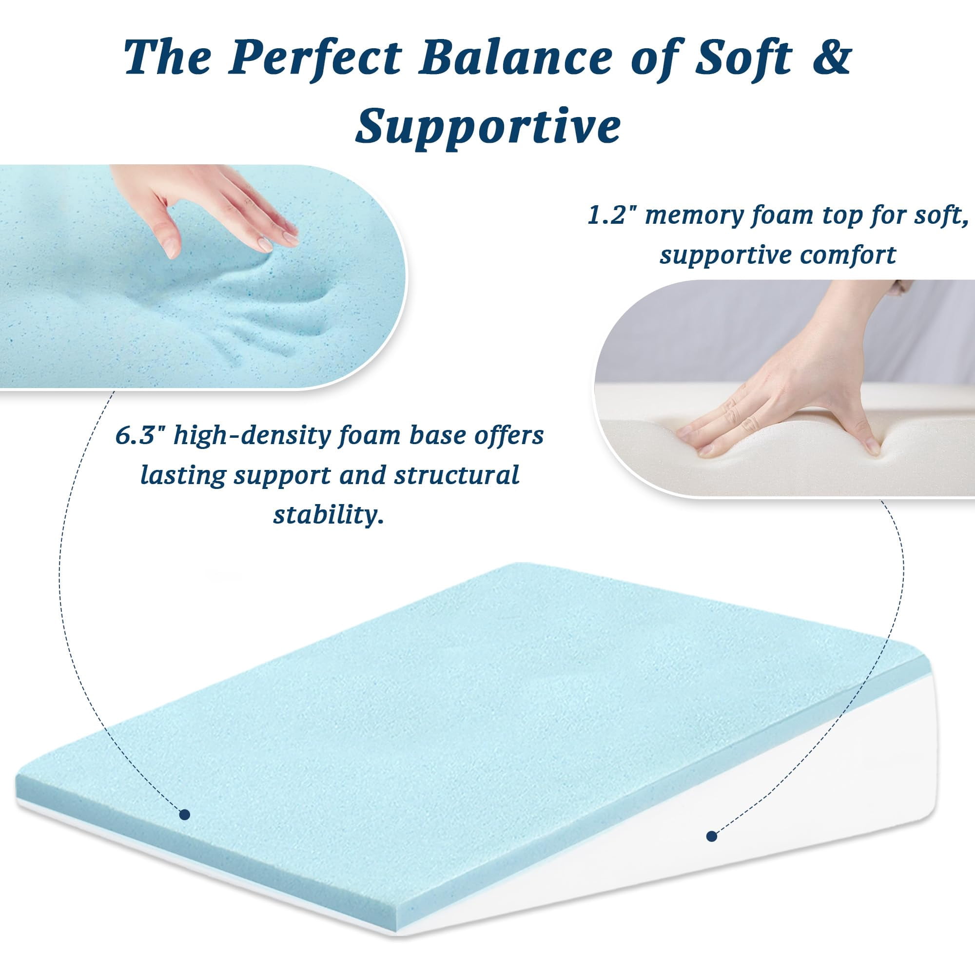 Wedge Pillow For Sleeping  7.5" Bed After Memory Foam Triangle Incline Support Leg Elevation