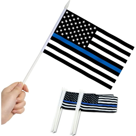 Anley Thin Blue Line USA Mini Flag 12 Pack - Hand Held Honoring Law Enforcement Officers Flags
