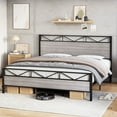 thumbnail image 3 of Metal Bed Frame with Vintage Wood Headboard and Footboard, Platform Bed Frame, Full, 3 of 9