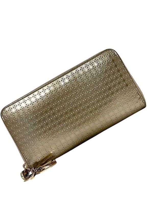 Pre-Owned Christian Dior Round Long Wallet ec-24935 Gold Cannage Leather 33-MA-0166 Women's