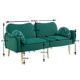 thumbnail image 7 of 64.96" Love Seats Sofa Bed, Modern Velvet Accent Sofa with 2 Bolster Pillows, Futon Couch Convertible Sleeper Sofa Couch with Arms and Metal Legs for Bedroom, Apartment, Home and Office, Green, 7 of 7