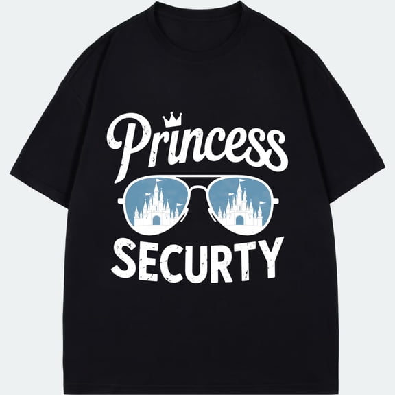Princess Security T Shirt Black Castle In Sunglasses Print For Casual Wear And Party Outfits