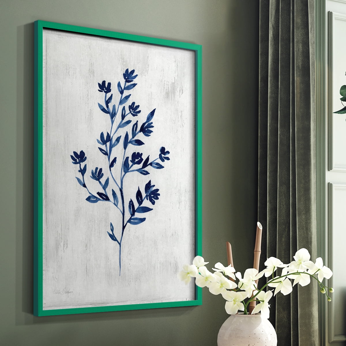 Wild Indigo II - Green Framed Wall Art Print, Solid Wood Frame, 11" x 14", Ready to Hang