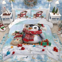 Homewish Kawaii Antarctic Penguin Bedding Comforter Set,Kawaii Christmas Ball Twin Comforter Sets,Xmas Flower Bedding Set For Boys Girls,Breathable Home Decor Reversible,2-Piece