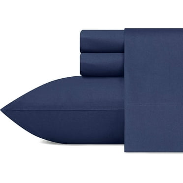 Nautica | Percale Collection Sheet Set-100% Cotton, Crisp & Cool, Lightweight & Moisture-Wicking Bedding, Queen, Captains Blue