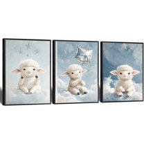 Canvas Poster Children's Room Wall Painting Set Watercolor Animal Theme Giraffe Bear Elephant Illustration Dream Sky Baby Room Decoration Three-piece Set Artwork Baby Space
