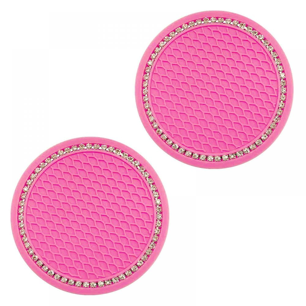 Red 2.75 Inch Crystal Rhinestone Car Interior Accessories Durable Anti Slip Silicone Car Coasters Universal Bling Car Cup Holder Insert Coaster 