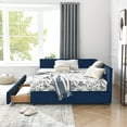 thumbnail image 6 of Harper & Bright Designs Full Size Upholstered Daybed Frame with Drawers, Velvet L Shaped Corner Bed with Backrest and Armrests for Bedroom Living Room, Dark Blue, 6 of 15