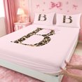 thumbnail image 4 of meiyoeat Pink Bowknot Monogram B Bed Sheets,Cheetah Print Letter Art Full Size Sheets For Girl,4-Piece,1 Flat Sheet,1 Fitted Sheet and 2 Pillowcases, 4 of 6