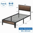 thumbnail image 4 of Lusimo Twin XL Platform Metal Bed Frame with Upholstered Headboard and Under-Bed Storage No Box Spring Needed, Brown, 4 of 9
