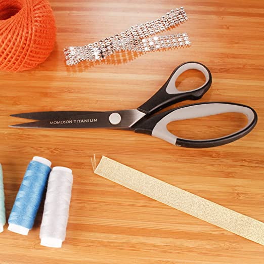 BambooMN Titanium Softgrip Scissors Set for Sewing, Arts, Crafts, Office - 3 Sets of 3 - Black w/Grey Inlays
