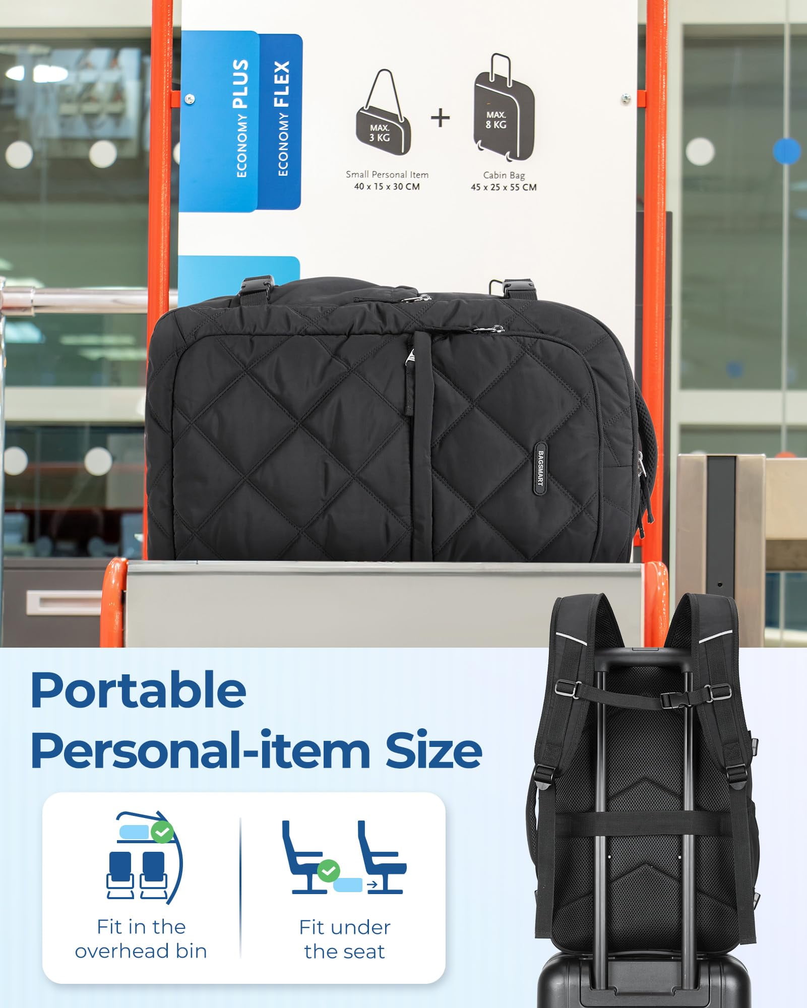 BAGSMART Travel Backpack, 30L Flight Approved Carry on Backpack with Door Lock, 17.3 Inch TSA Personal Item Backpack with Shoe Bag,Suitcase for Travel, Classic Black