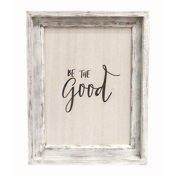 Parisloft Be The Good Rustic Wood Sign Decor, White Washed Wooden Framed Farmhouse Wall Decor |Wall Signs