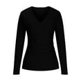 thumbnail image 4 of Womens Sexy Tops Slim Fit V Neck Wrap Long Sleeve Shirts Ribbed Knit Button Deco Cleavage Tees Slimming Tunic Blouses, 4 of 8