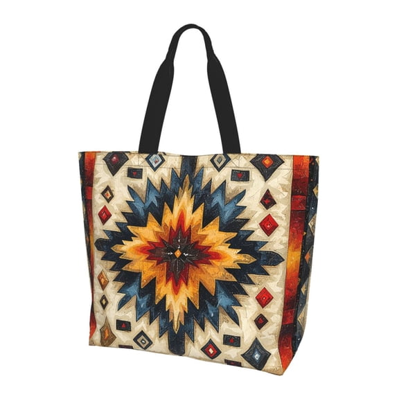 Native Southwest Tribal Patterns Art Women Reusable Bag Large Shoulder Handbag Top Handle Purse Tote