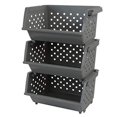thumbnail image 2 of Begale 3-Pack Gray Plastic Stackable Detachable Storage Bin, Organizer Stacking Basket, 2 of 7
