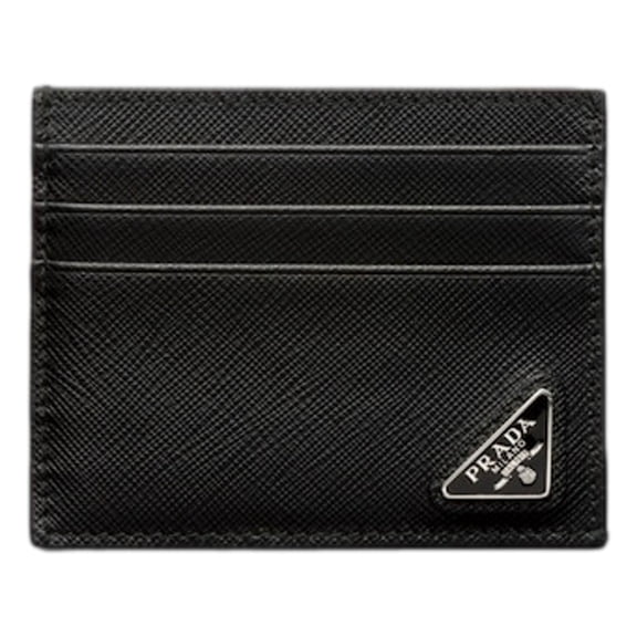 New Prada Men’s Saffiano Leather Card Holder Wallet Black Nero Silver Triangle Logo