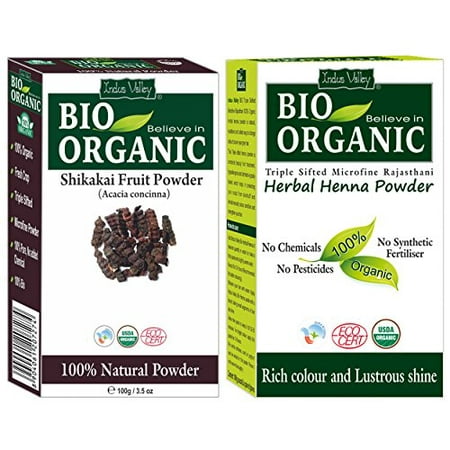 Shikakai Powder - Indus Valley Shikakai Powder With Herbal Henna Powder- 100% Organic, Natural and Pure For Hair and Skin Care (Shikakai Powder 100grams and Henna Powder 100grams)
