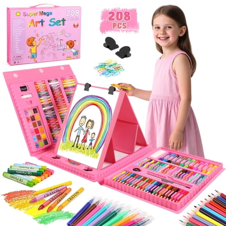 UUSUOO 208 PCS Art Set for Kids,Drawing Kits for Kids Age 8-12 with Double-Sided Drawing Board,Crayons, Paints, Colored Pencils, Arts and Crafts Christmas Birthday Gifts for Kids 3 4 5 +