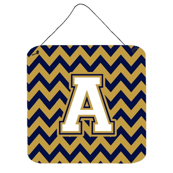 Letter A Chevron Navy Blue and Gold Wall or Door Hanging Prints