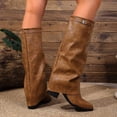 thumbnail image 6 of Tqyyweavej Knee High Boots Women Oversized Fold Over Pointed Toe Boots Mid Block Heeled Versatile Solid Color Fall Boots for Women, 6 of 10