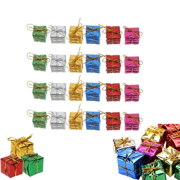 Mini Christmas Ornaments,72pcs Assorted Colors Metallic Foil Wrapped Ornaments,QZS Glitter Fabric Box Decorations for Xmas Tree,Party Favors